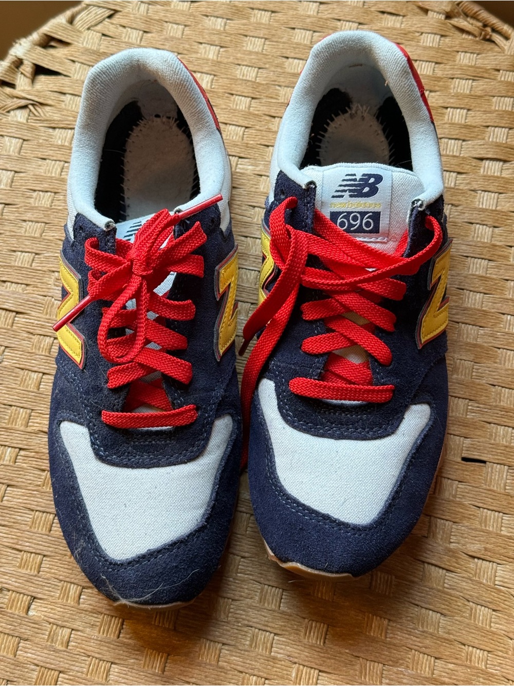 New Balance 696 Navy, White & Red Sneakers with Yellow Accents